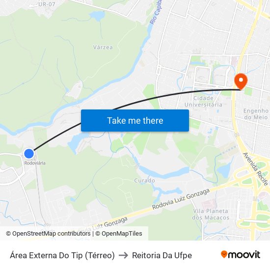 Área Externa Do Tip (Térreo) to Reitoria Da Ufpe map