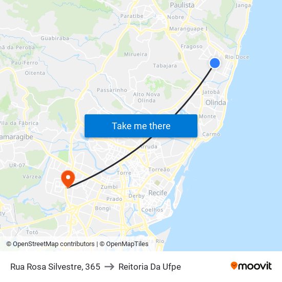 Rua Rosa Silvestre, 365 to Reitoria Da Ufpe map