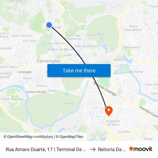 Rua Amaro Duarte, 17 | Terminal De Tabatinga to Reitoria Da Ufpe map