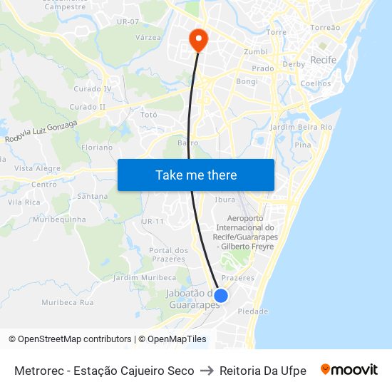 Metrorec - Estação Cajueiro Seco to Reitoria Da Ufpe map