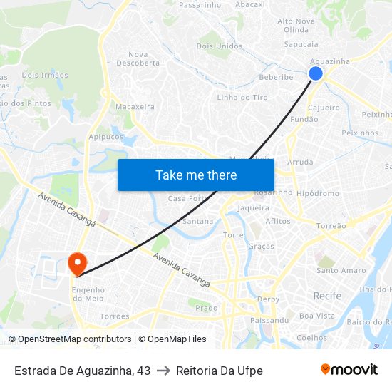 Estrada De Aguazinha, 43 to Reitoria Da Ufpe map
