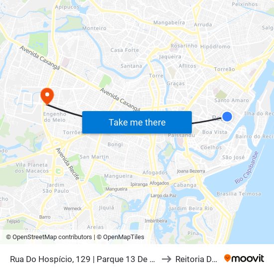 Rua Do Hospício, 129 | Parque 13 De Maio (Parada 1) to Reitoria Da Ufpe map