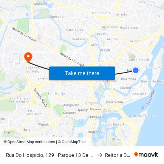 Rua Do Hospício, 129 | Parque 13 De Maio (Parada 3) to Reitoria Da Ufpe map