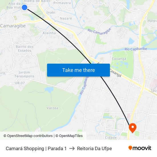 Camará Shopping | Parada 1 to Reitoria Da Ufpe map