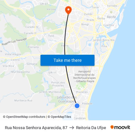 Rua Nossa Senhora Aparecida, 87 to Reitoria Da Ufpe map