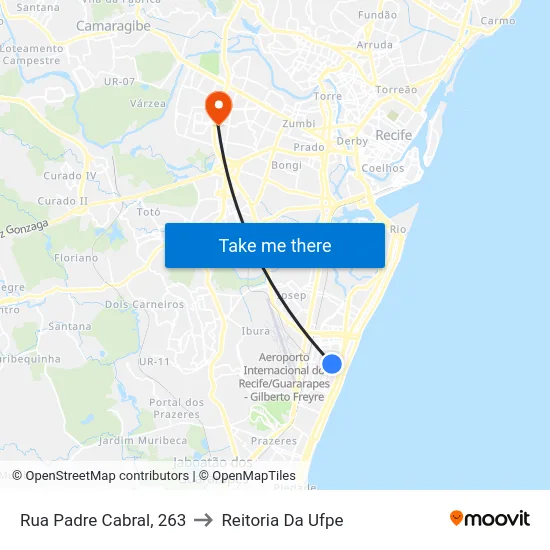 Rua Padre Cabral, 263 to Reitoria Da Ufpe map