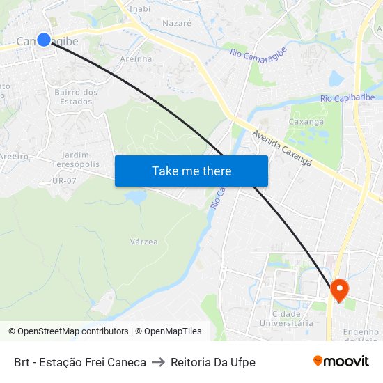 Brt - Estação Frei Caneca to Reitoria Da Ufpe map