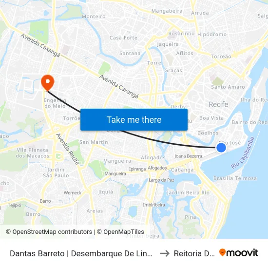Dantas Barreto | Desembarque De Linhas Intermunicipais to Reitoria Da Ufpe map