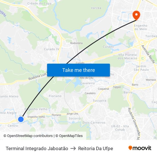 Terminal Integrado Jaboatão to Reitoria Da Ufpe map