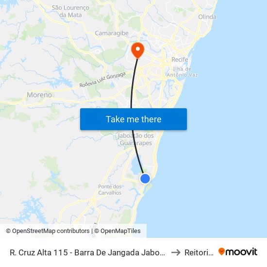 R. Cruz Alta 115 - Barra De Jangada Jaboatão Dos Guararapes - Pe 54470-270 Brasil to Reitoria Da Ufpe map