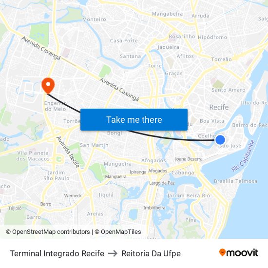 Terminal Integrado Recife to Reitoria Da Ufpe map