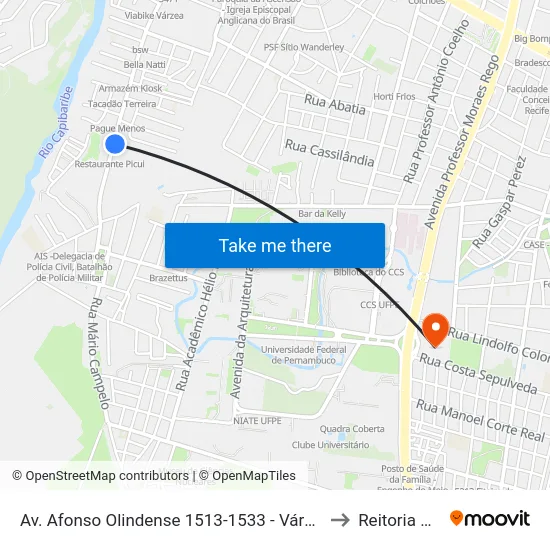 Av. Afonso Olindense 1513-1533 - Várzea Recife - Pe Brasil to Reitoria Da Ufpe map