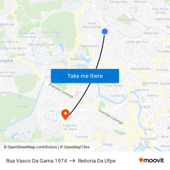 Rua Vasco Da Gama 1974 to Reitoria Da Ufpe map