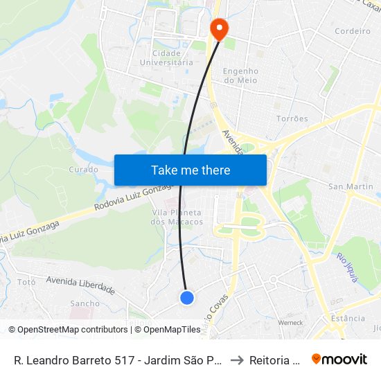 R. Leandro Barreto 517 - Jardim São Paulo Recife - Pe Brasil to Reitoria Da Ufpe map