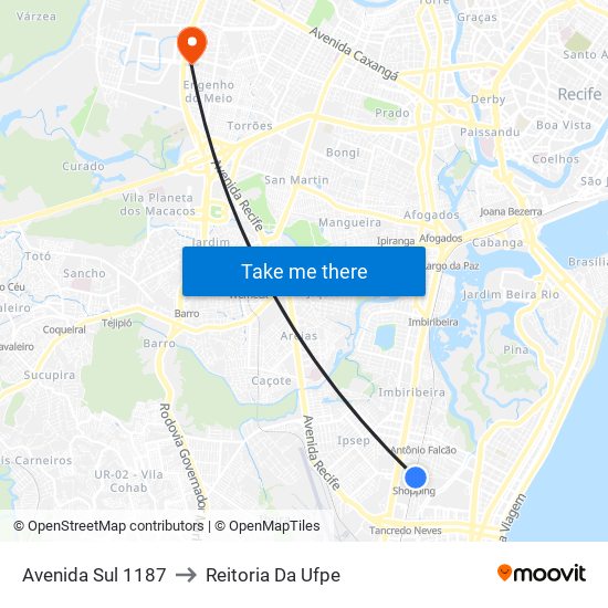 Avenida Sul 1187 to Reitoria Da Ufpe map