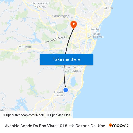 Avenida Conde Da Boa Vista 1018 to Reitoria Da Ufpe map