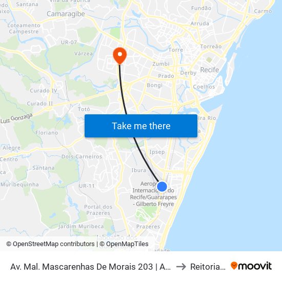 Av. Mal. Mascarenhas De Morais 203 | Aeroporto Do Recife - Imbiribeira to Reitoria Da Ufpe map