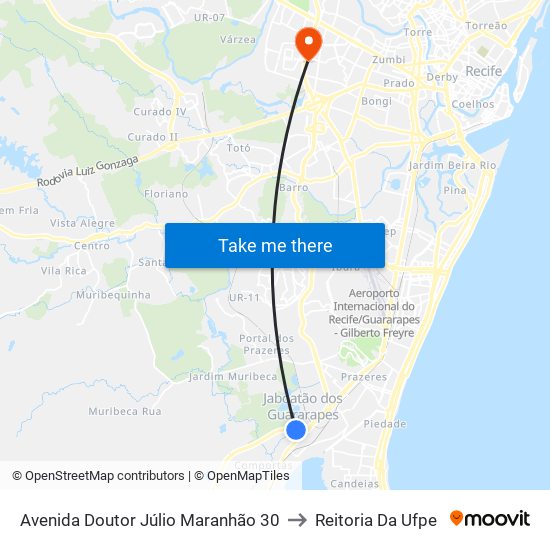 Avenida Doutor Júlio Maranhão 30 to Reitoria Da Ufpe map