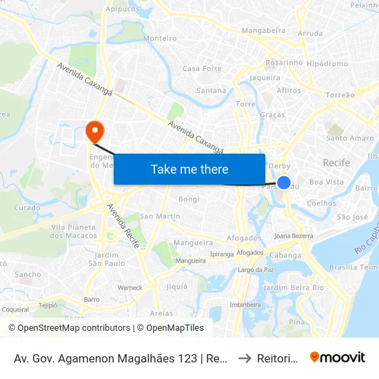 Av. Gov. Agamenon Magalhães 123 | Renato Dias (Parada 2) - Pista Central to Reitoria Da Ufpe map