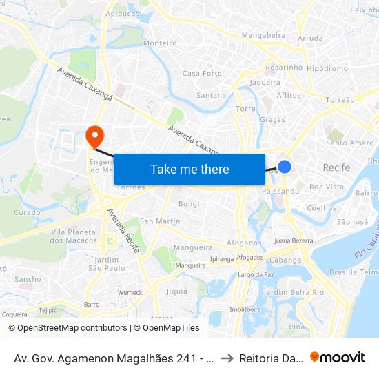 Av. Gov. Agamenon Magalhães 241 - Pista Central to Reitoria Da Ufpe map
