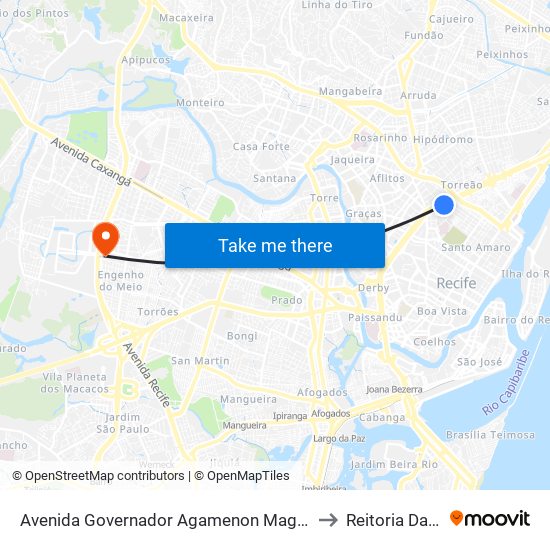 Avenida Governador Agamenon Magalhães 4096 to Reitoria Da Ufpe map
