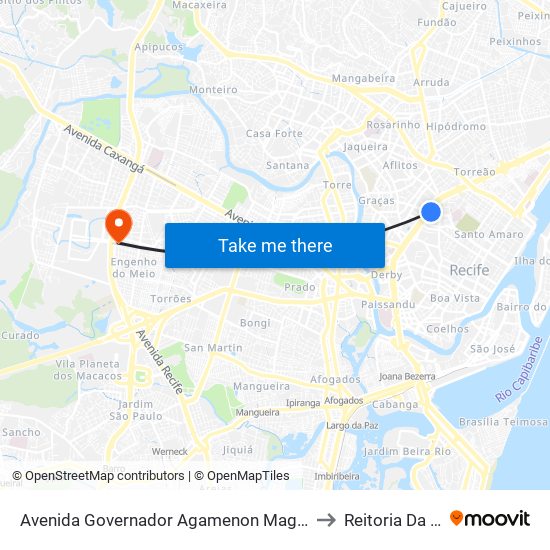 Avenida Governador Agamenon Magalhães 153 to Reitoria Da Ufpe map