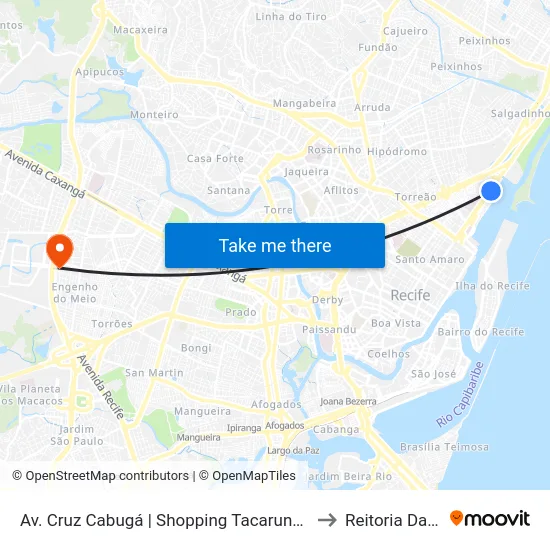 Av. Cruz Cabugá | Shopping Tacaruna (Parada 1) to Reitoria Da Ufpe map