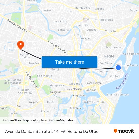 Avenida Dantas Barreto 514 to Reitoria Da Ufpe map
