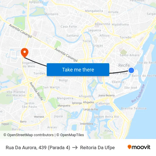 Rua Da Aurora, 439 (Parada 4) to Reitoria Da Ufpe map