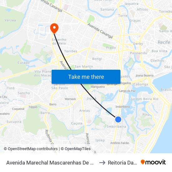 Avenida Marechal Mascarenhas De Morais 5875 to Reitoria Da Ufpe map