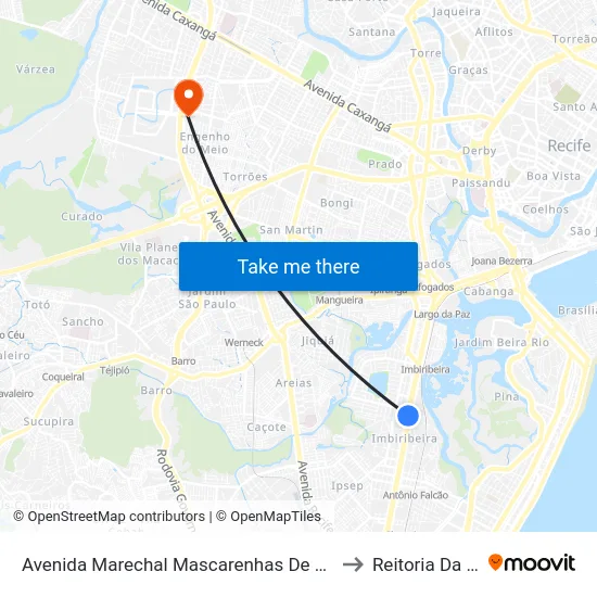 Avenida Marechal Mascarenhas De Morais 842 to Reitoria Da Ufpe map