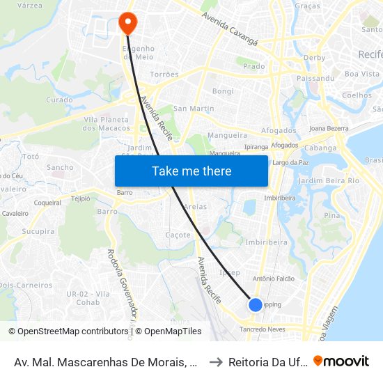 Av. Mal. Mascarenhas De Morais, 3905 to Reitoria Da Ufpe map