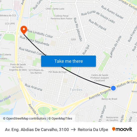 Av. Eng. Abdias De Carvalho, 3100 to Reitoria Da Ufpe map