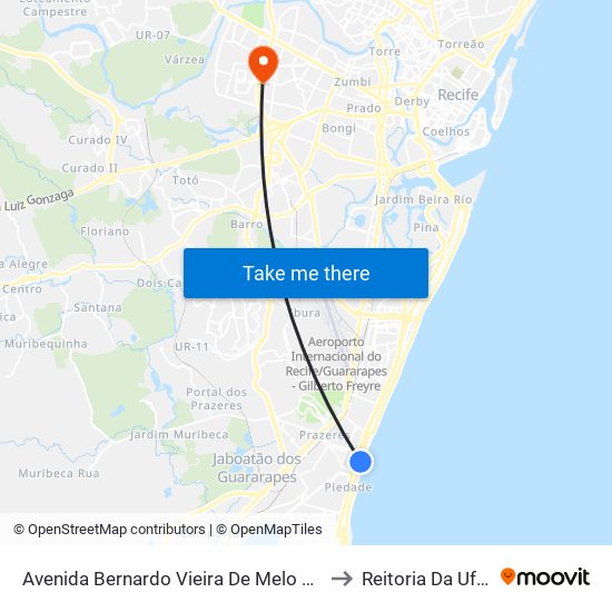 Avenida Bernardo Vieira De Melo 995 to Reitoria Da Ufpe map