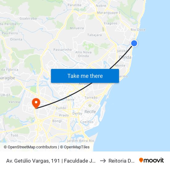 Av. Getúlio Vargas, 191 | Faculdade Joaquim Nabuco to Reitoria Da Ufpe map
