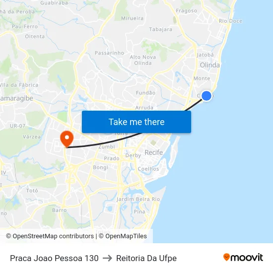 Praca Joao Pessoa 130 to Reitoria Da Ufpe map