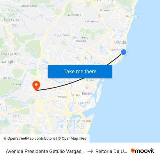 Avenida Presidente Getúlio Vargas 594 to Reitoria Da Ufpe map