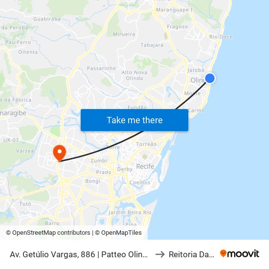 Av. Getúlio Vargas, 886 | Patteo Olinda Shopping to Reitoria Da Ufpe map
