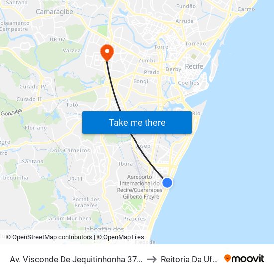 Av. Visconde De Jequitinhonha 3708 to Reitoria Da Ufpe map