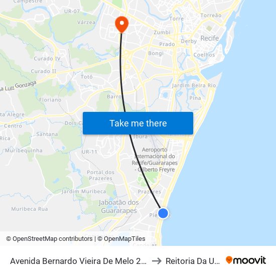 Avenida Bernardo Vieira De Melo 2386a to Reitoria Da Ufpe map