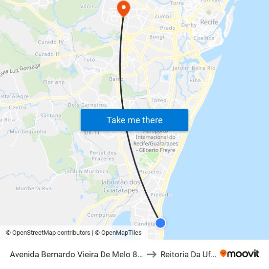 Avenida Bernardo Vieira De Melo 8133 to Reitoria Da Ufpe map