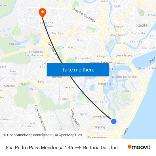 Rua Pedro Paes Mendonça 136 to Reitoria Da Ufpe map