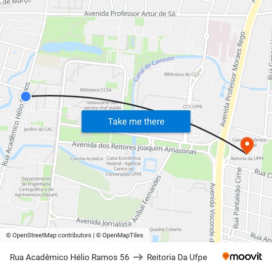 Rua Acadêmico Hélio Ramos 56 to Reitoria Da Ufpe map