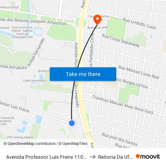 Avenida Professor Luís Freire 110-54 to Reitoria Da Ufpe map