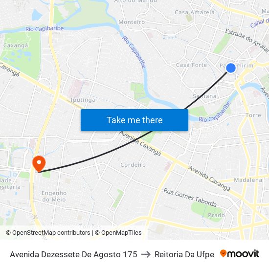 Avenida Dezessete De Agosto 175 to Reitoria Da Ufpe map