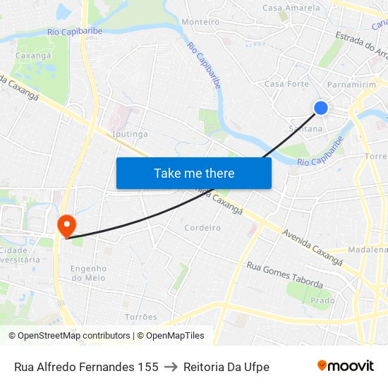 Rua Alfredo Fernandes 155 to Reitoria Da Ufpe map