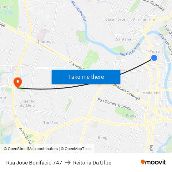 Rua José Bonifácio 747 to Reitoria Da Ufpe map