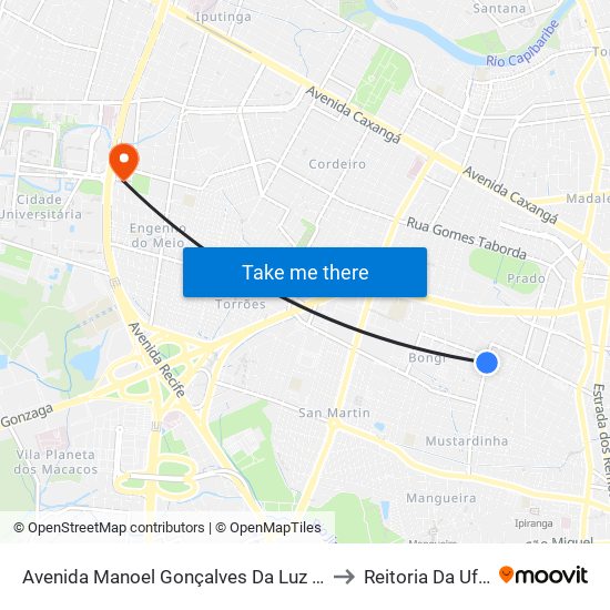 Avenida Manoel Gonçalves Da Luz 141 to Reitoria Da Ufpe map