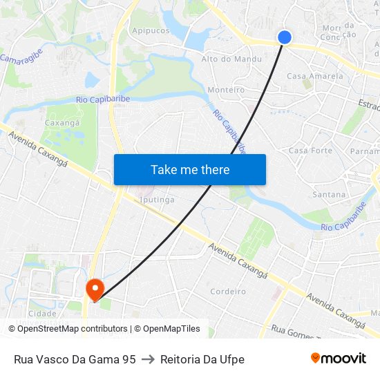 Rua Vasco Da Gama 95 to Reitoria Da Ufpe map