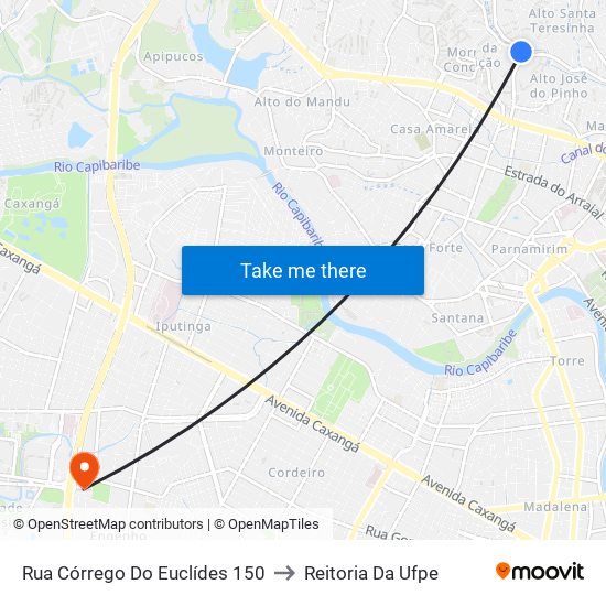 Rua Córrego Do Euclídes 150 to Reitoria Da Ufpe map